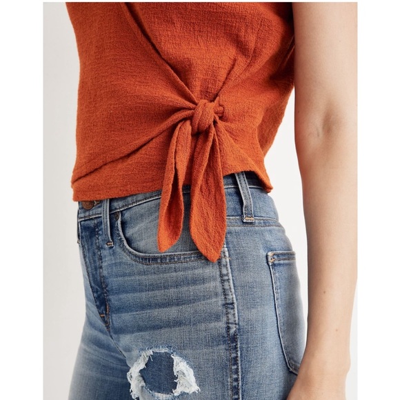 SOLD 🎉HP🎉 🧡 NWT Madewell Texture & Thread Burnt Orange Wrap Tie Top - XL - Picture 3 of 14